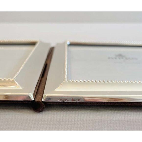 Birks Triple Hinged Photo Frame Silver Tone with Beaded Border Design - Picture 6 of 15